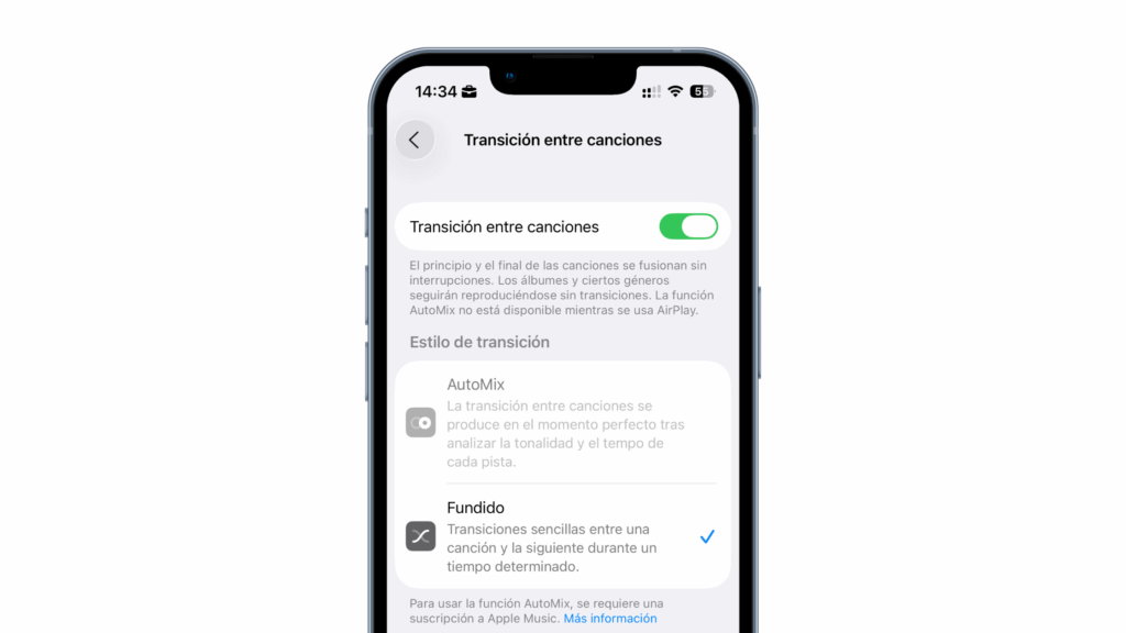 Explicación nuevo ajuste AutoMix iOS 26